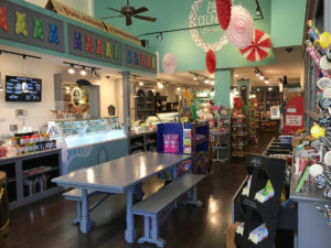 Celine's Sweets fun interior, classic candy store decor with retro design.